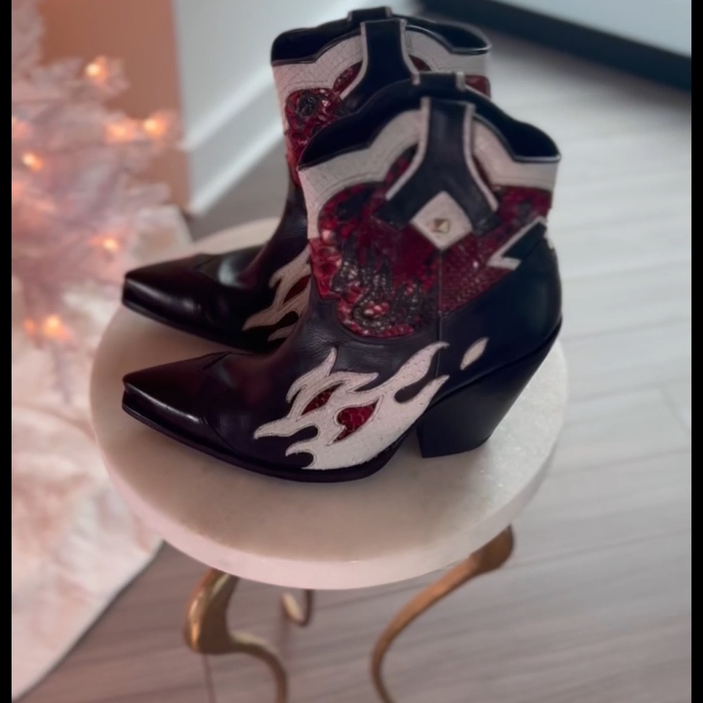 Valentino Rockstud Flame Cowboy Booties